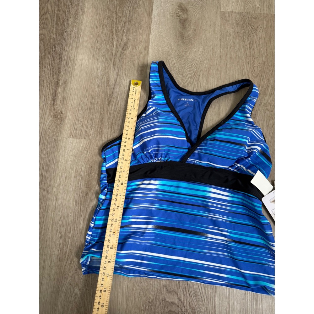 Free Country Blue Striped Racerback Tankini Swim Top Large NWT